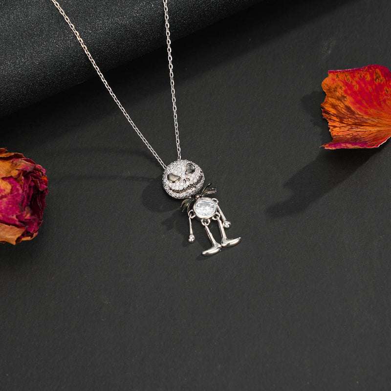 Halloween Skull  Dancing Ghost Sterling Silver Necklace