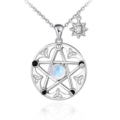 Pentacle Necklace with Moonstone  Necklace Sterling Silver