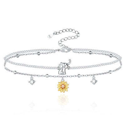 Sunflower Elephant Sterling Silver Anklet