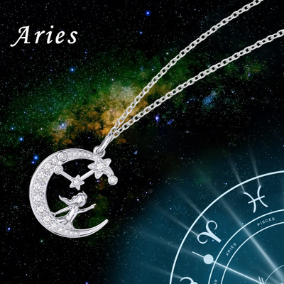 Zodiac Aries 12 Constellation Birthstone Necklace Sterling Silver