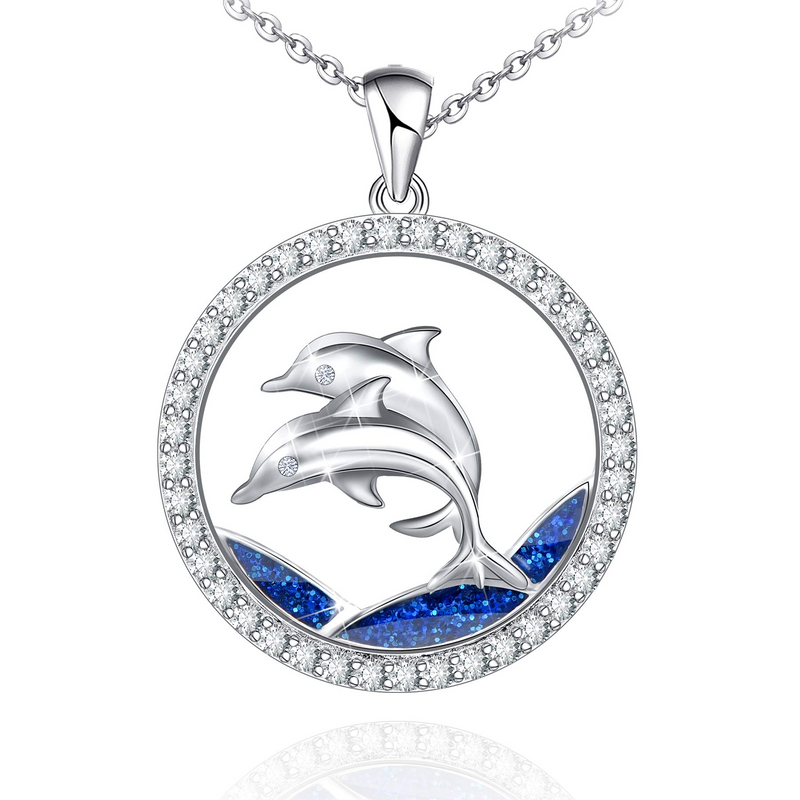 Double Dolphin Sterling Silver Necklace