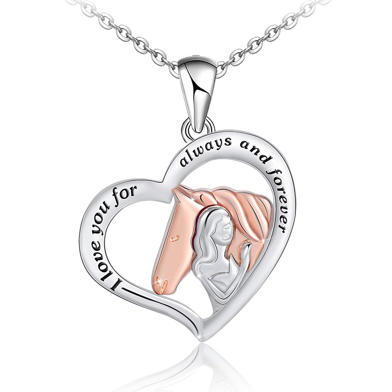 Horse And Girl Sterling Silver Heart Necklace