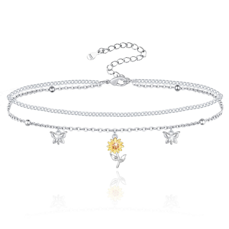 Sunflower Butterfly Sterling Silver Anklet