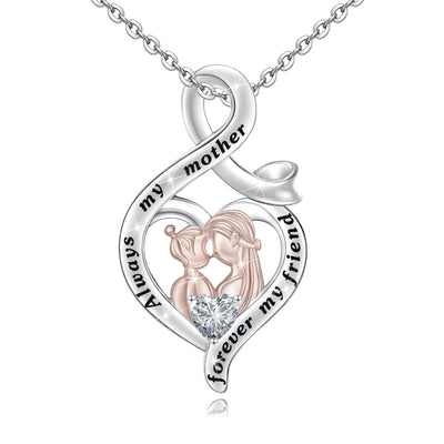 Love Heart Mother And Child Sterling Silver Necklace