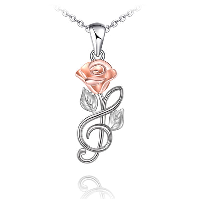 Music Note Roses Sterling Silver Necklace