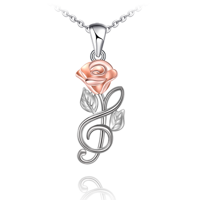 Music Note Roses Sterling Silver Necklace
