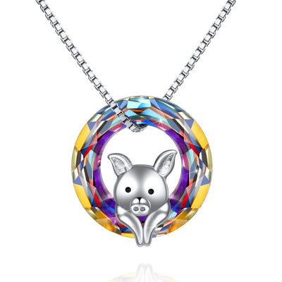 Lovely Pig Crystal Sterling Silver Necklace