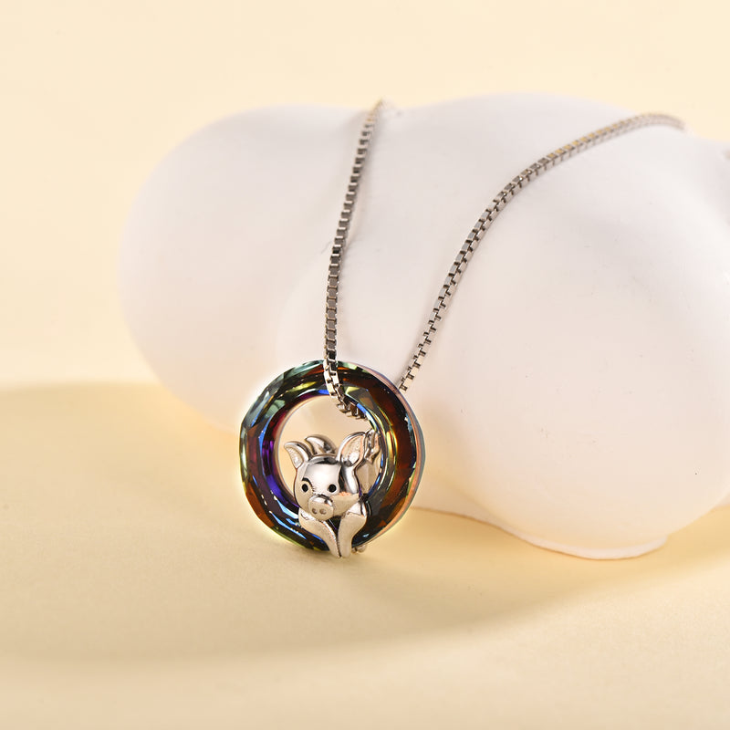 Lovely Pig Crystal Sterling Silver Necklace