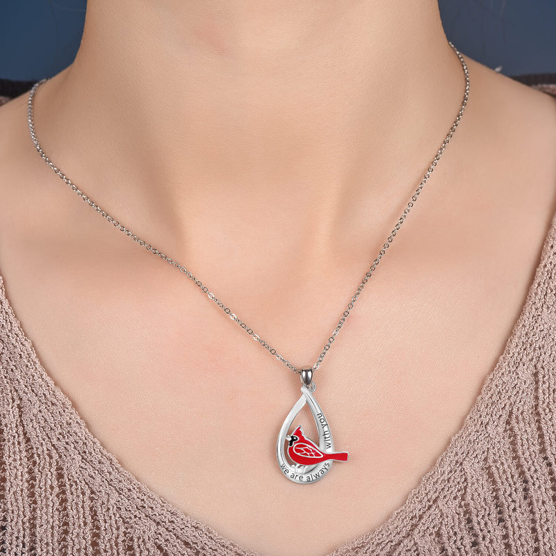 Cardinal Red Bird Drop Sterling Silver Necklace