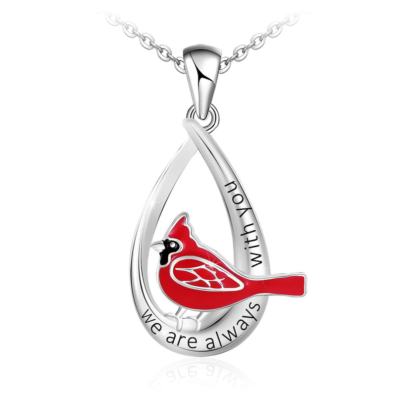 Cardinal Red Bird Drop Sterling Silver Necklace