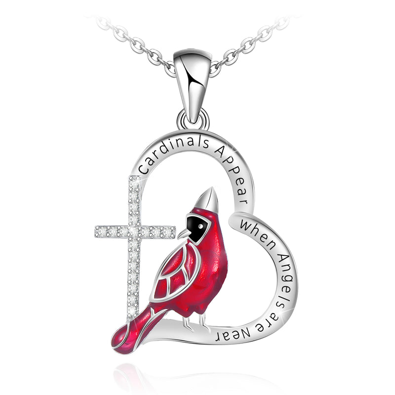 Cardinal Cross Heart Sterling Silver Necklace