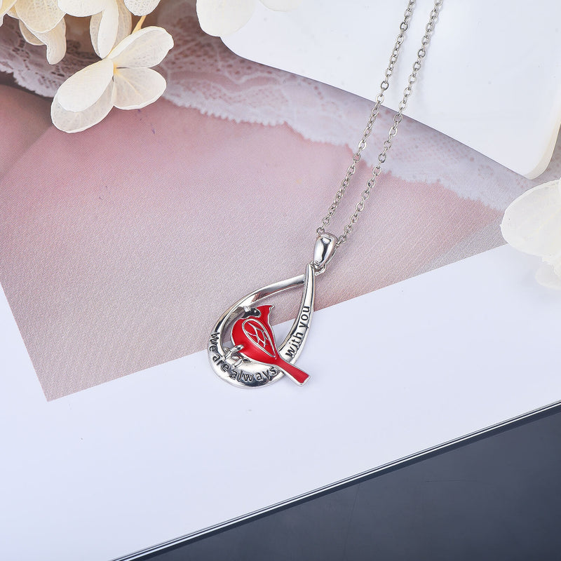 Cardinal Red Bird Drop Sterling Silver Necklace