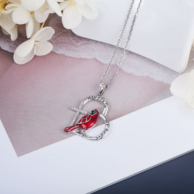 Cardinal Cross Heart Sterling Silver Necklace