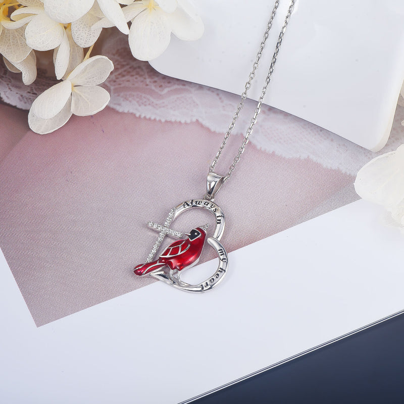 Cardinal Cross Heart Sterling Silver Necklace