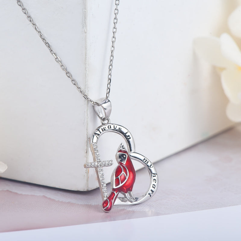 Cardinal Cross Heart Sterling Silver Necklace