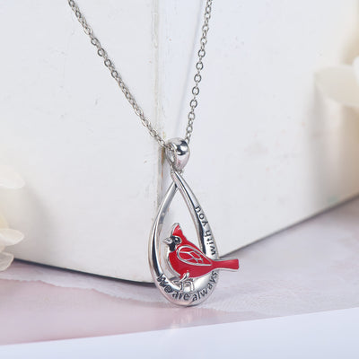 Cardinal Red Bird Drop Sterling Silver Necklace