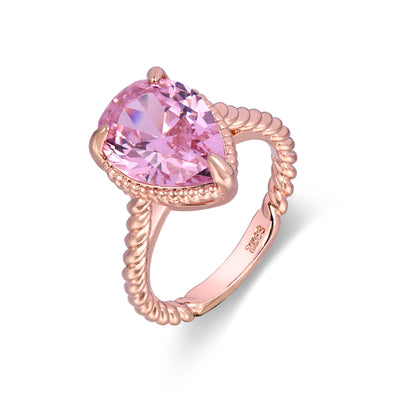 Pink water drop Sterling Silver ring