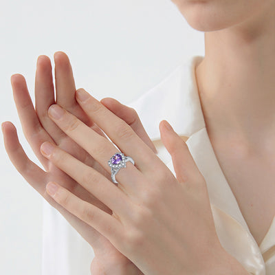 Purple Love Heart Sterling Silver Ring