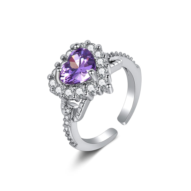 Purple Love Heart Sterling Silver Ring
