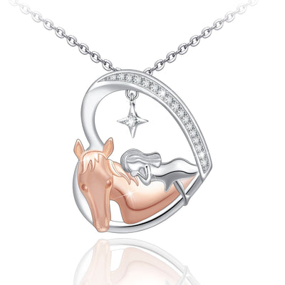 Horse And Girl Heart Sterling Silver Necklace