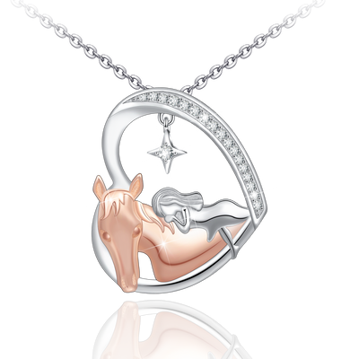 Horse And Girl Heart Sterling Silver Necklace