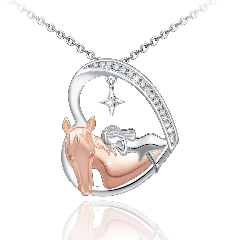 Horse And Girl Heart Sterling Silver Necklace