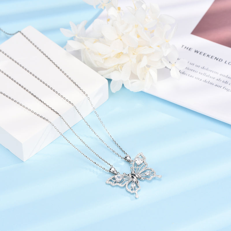 Magnetic Combination Friendship Butterfly Sterling Silver Necklace