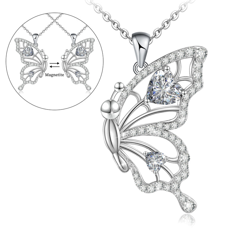 Magnetic Combination Friendship Butterfly Sterling Silver Necklace