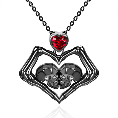 Gothic Heart Love Skull Necklace Sterling Silver