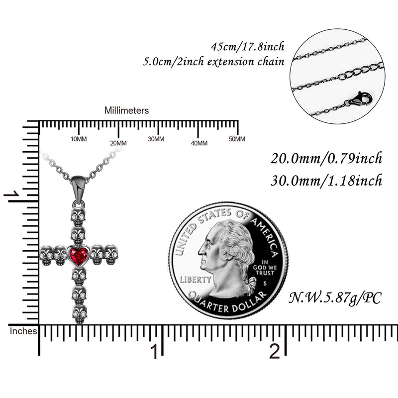 Skulls Cross Pendant Necklace Sterling Silver