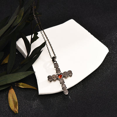 Skulls Cross Pendant Necklace Sterling Silver