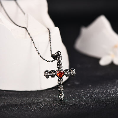 Skulls Cross Pendant Necklace Sterling Silver