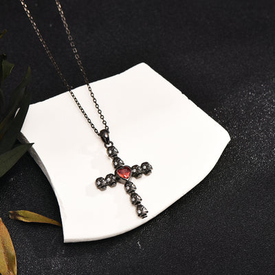 Skulls Cross Pendant Necklace Sterling Silver