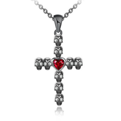 Skulls Cross Pendant Necklace Sterling Silver