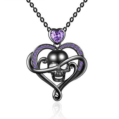 Gothic Black Skull Necklace Sterling Silver