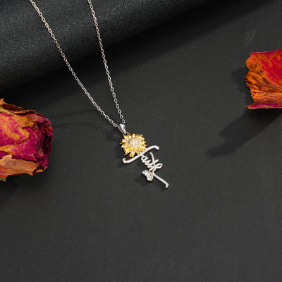 Sunflower Cross Necklace  Sterling Silver