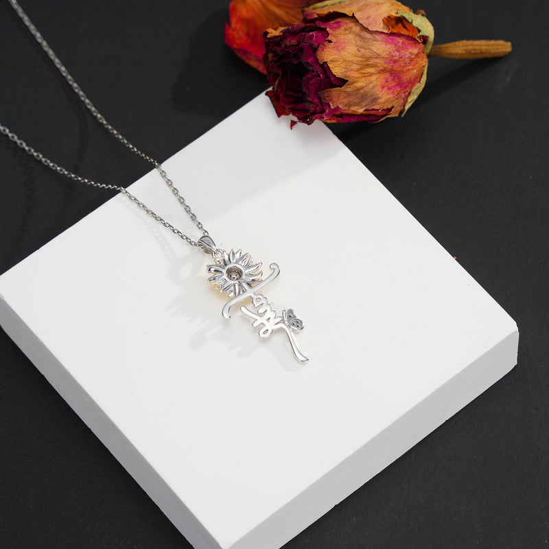 Sunflower Cross Necklace  Sterling Silver
