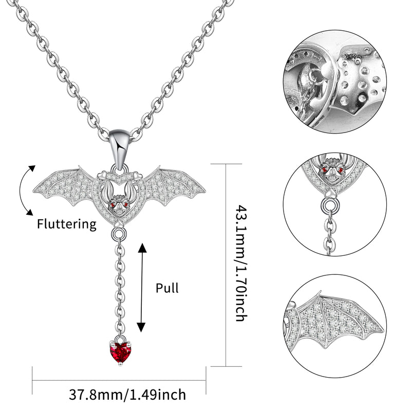 Bat Pendant Necklace Sterling Silver