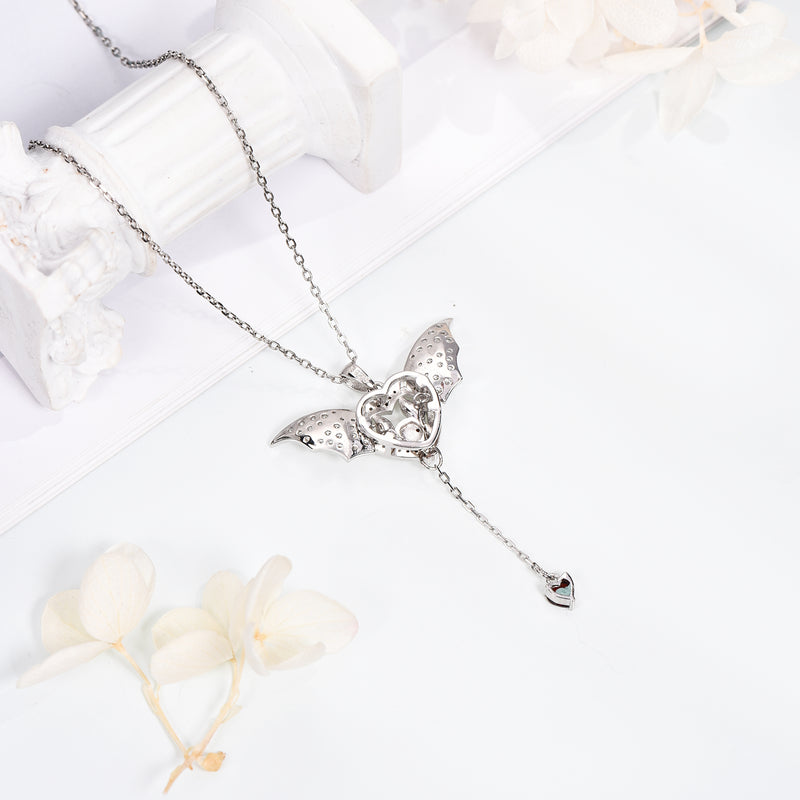 Bat Pendant Necklace Sterling Silver