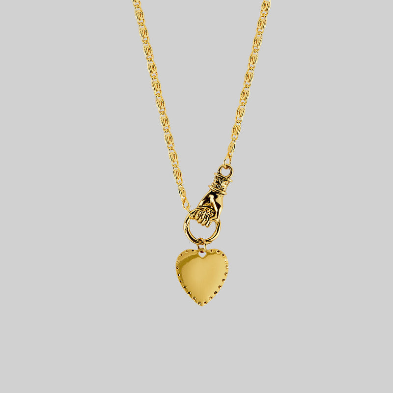 HAND OF GLORY. Grasping Heart Necklace - Gold