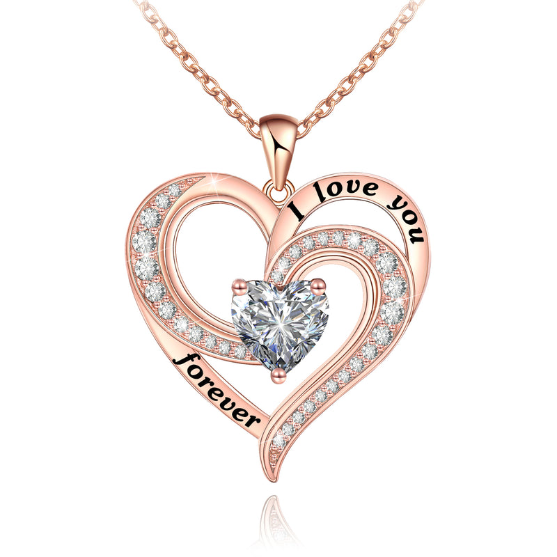 Rose Gold Heart Pendant Necklace Sterling Silver