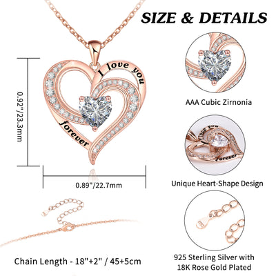 Rose Gold Heart Pendant Necklace Sterling Silver