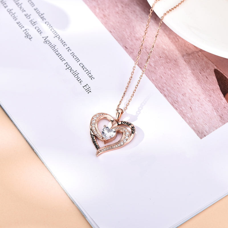Rose Gold Heart Pendant Necklace Sterling Silver