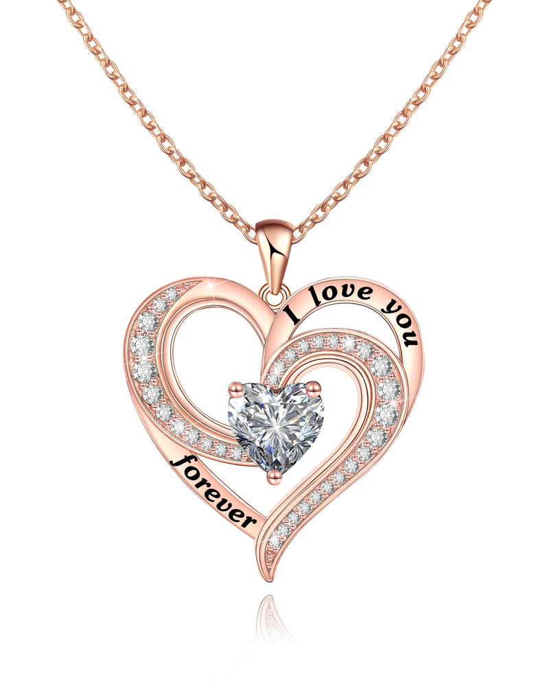 Rose Gold Heart Pendant Necklace Sterling Silver