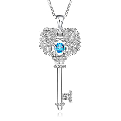 Angel Wings Key Necklace Sterling Silver