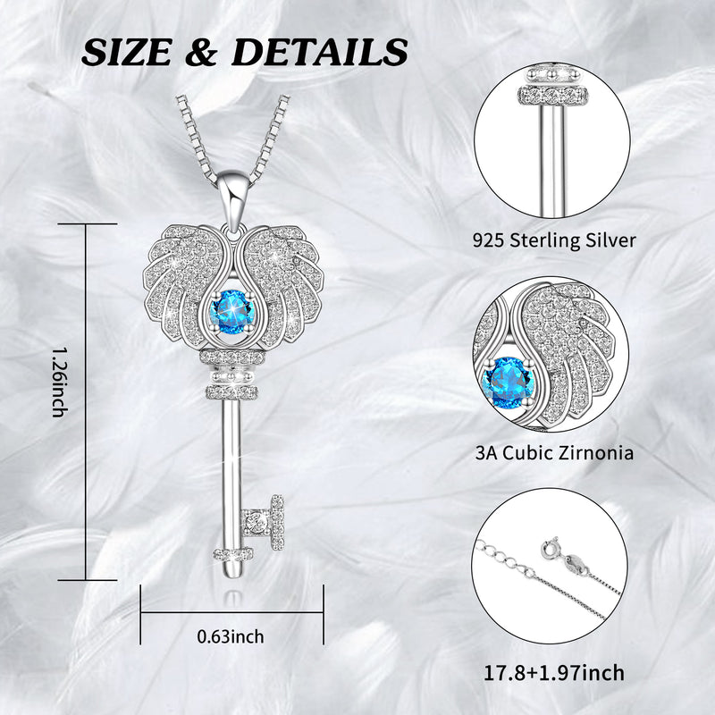 Angel Wings Key Necklace Sterling Silver