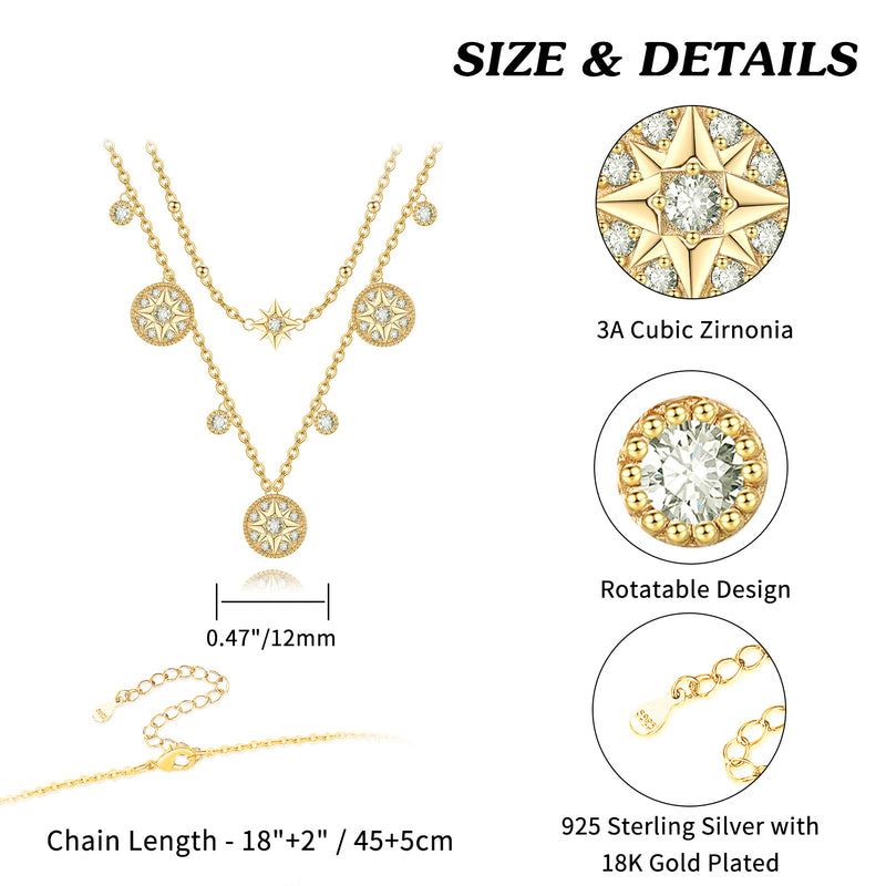 Gold Layered Compass Necklaces Sterling Silver