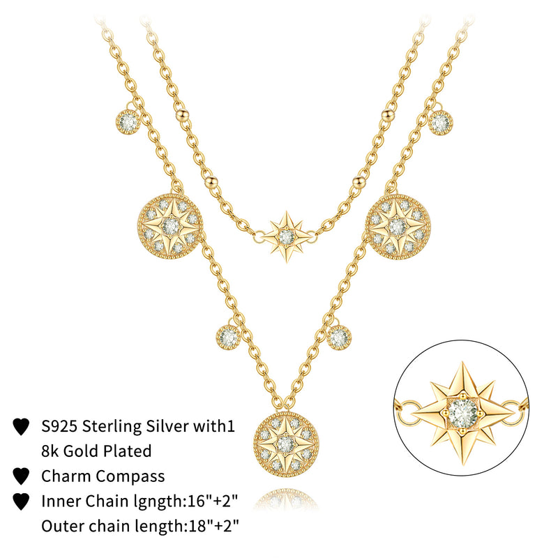 Gold Layered Compass Necklaces Sterling Silver