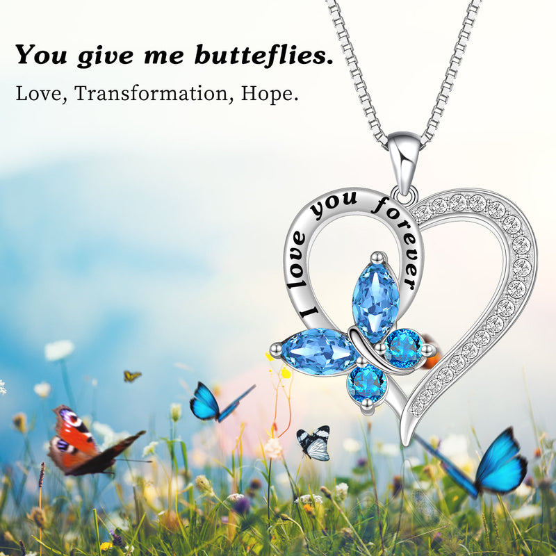 Heart Butterfly Necklaces Sterling Silver