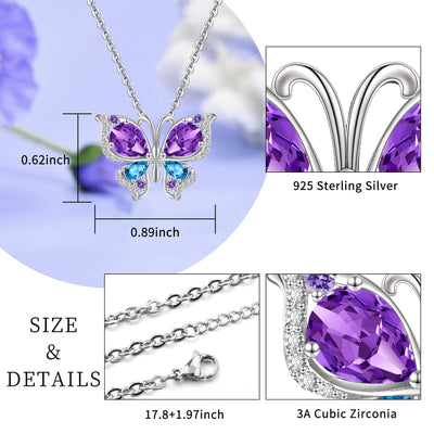 Purple Butterfly Necklaces Sterling Silver